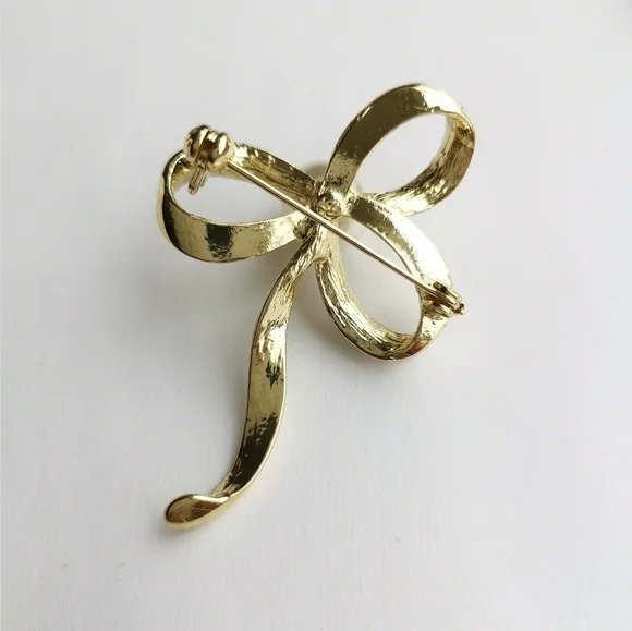Pearl crystal brooch pin in gold tone mid century style - Picture 3 of 5